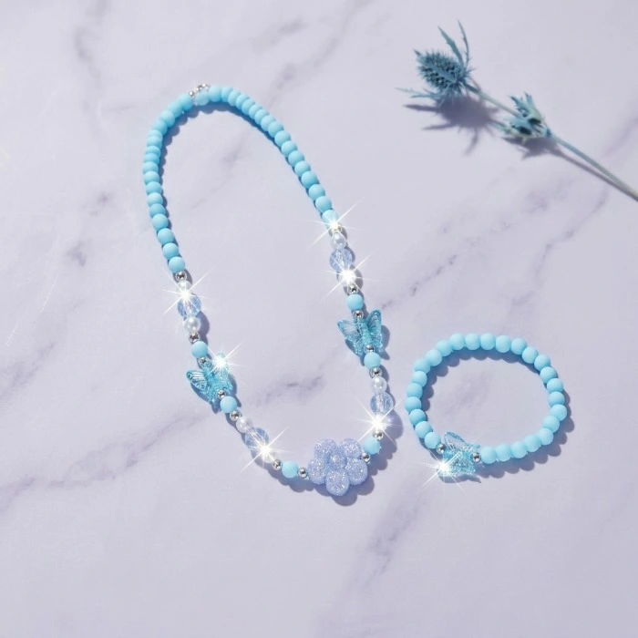 Kids Pastel Beaded Necklace And Bracelet Set